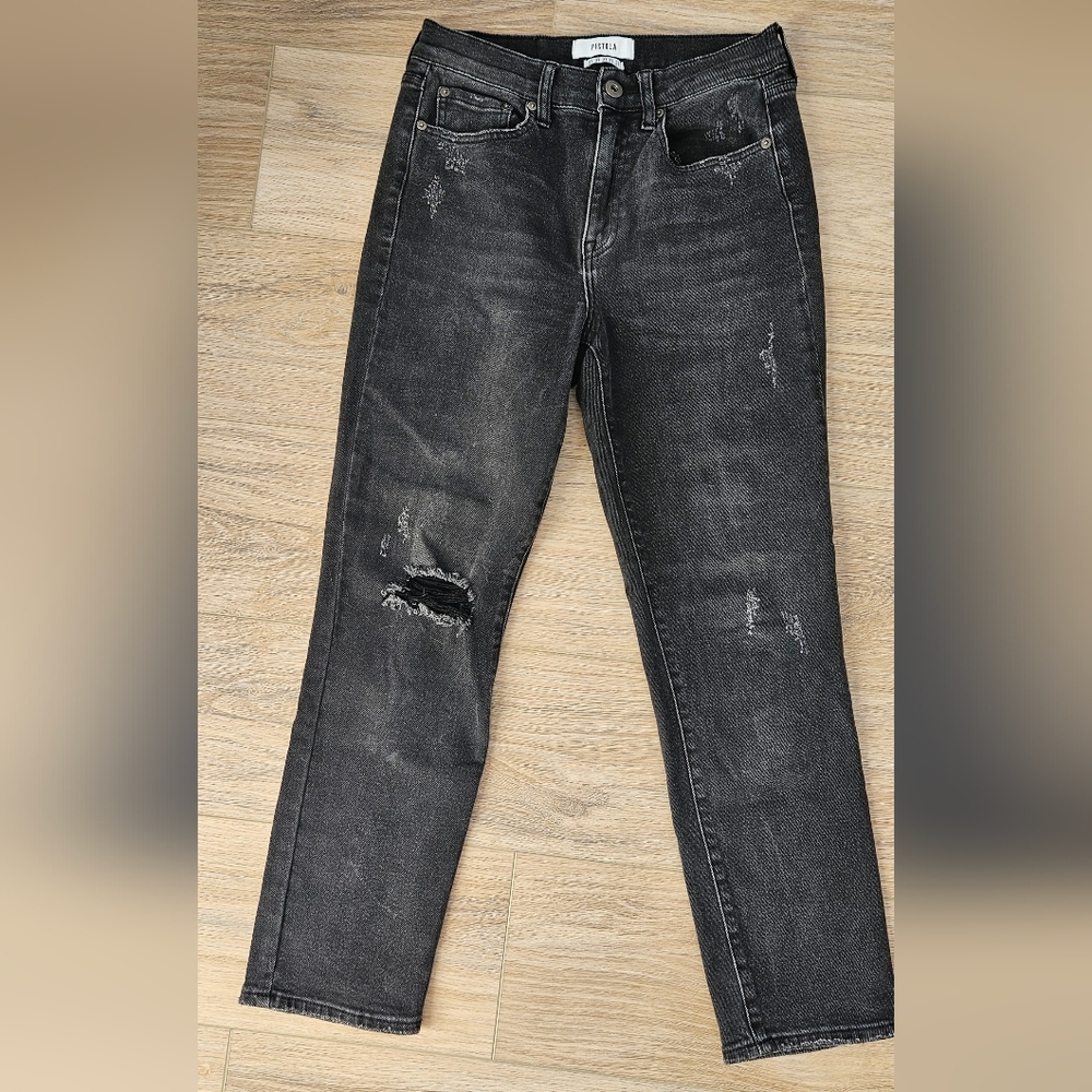 Pistola Distressed Black Straight Leg Jeans Size 27